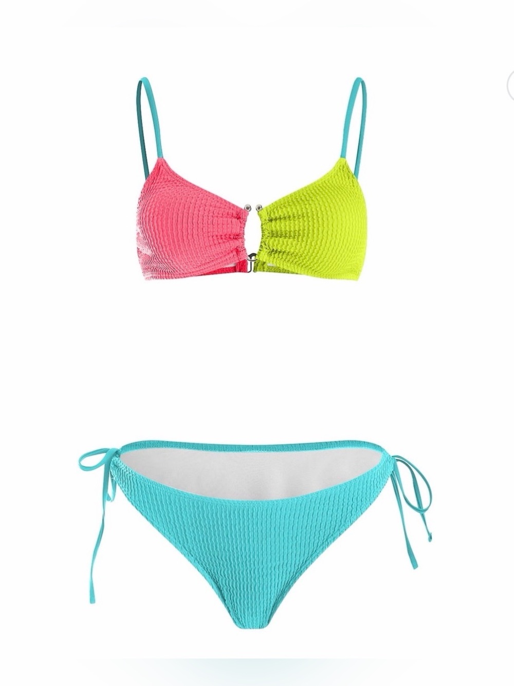 NWT Women’s Large Colorblock Tie-Side Bikini - Pink, Lime & Aqua